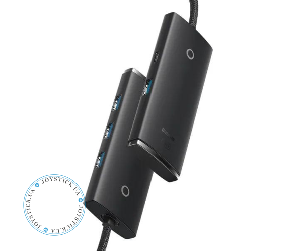 Хаб Розгалужувач BASEUS з USB A на USB 3.0 Мульти Адаптер 4в1 плюс Type-C порт живлення - подовжувач 100см - BS-OH013 HUB - Чорний